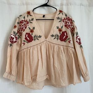Zara V-Neck Floral Embroidered Top (M)